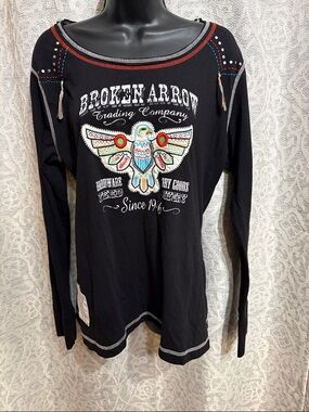 Broken Arrow Trading Company Black Embroidered Thunderbird Top